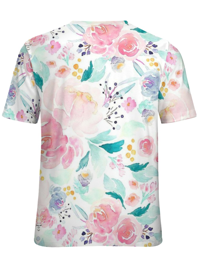 Women‘s Simple Cherry Blossoms Floral Print Loose T-Shirt
