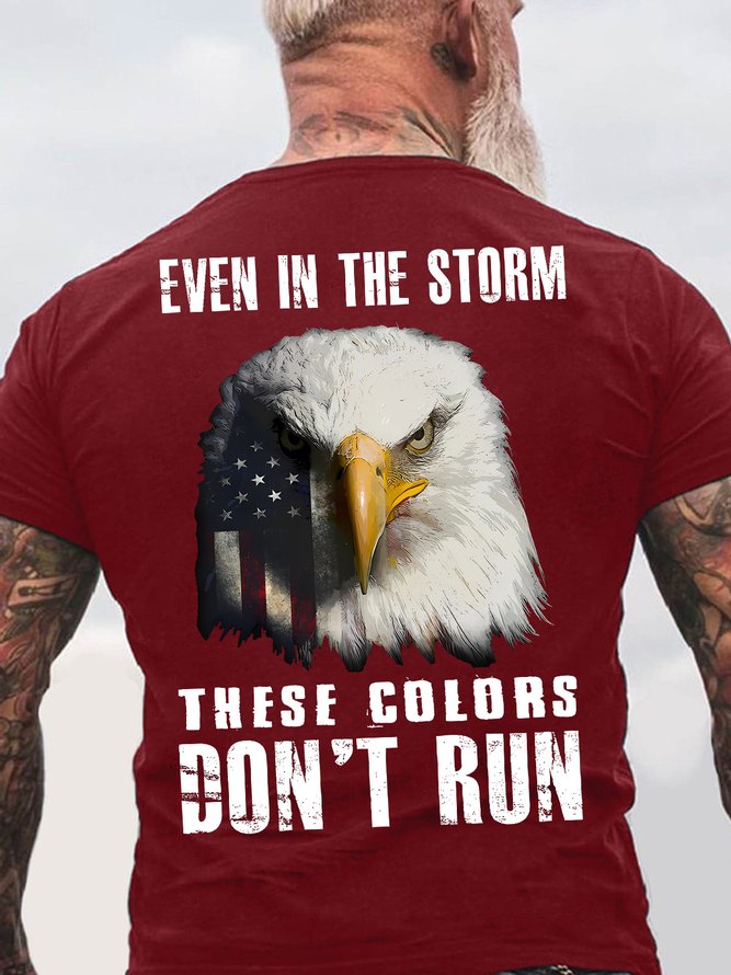 Men's Even In The Storm These Colors Don't Run Funny Graphic Printing Eagle Old Glory Casual Crew Neck Cotton Loose T-Shirt