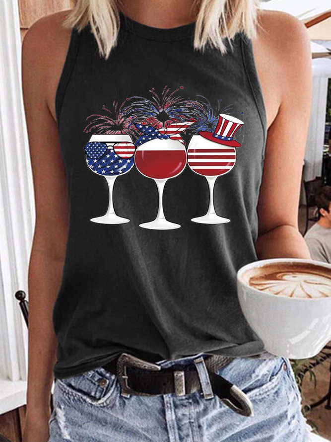 Women’s Blue & White Wine Of American Flag To Celebrate Tank Top