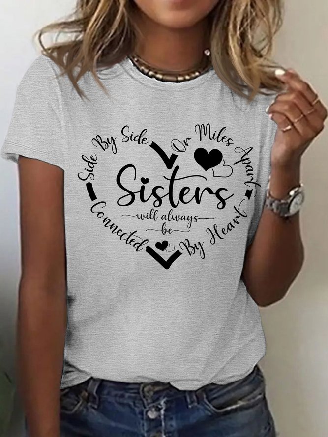 Men's Sisters Will Always Be Funny Graphic Printing Cotton Casual Crew Neck Text Letters T-Shirt