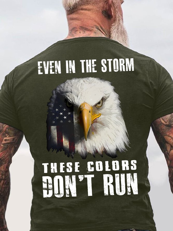 Men's Even In The Storm These Colors Don't Run Funny Graphic Printing Eagle Old Glory Casual Crew Neck Cotton Loose T-Shirt