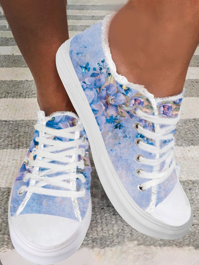 Light Soft Sole Blue Floral Canvas Shoes
