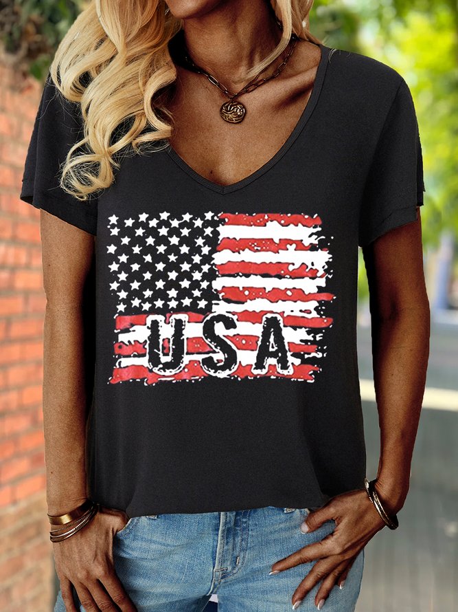 Women's USA Flag PatriotsCrew Neck Casual T-Shirt