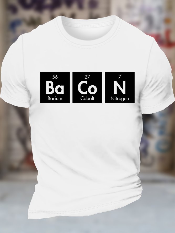 Men's Bacon Barium Cobalt Nitrogen Funny Chemical Elements Graphic Printing Text Letters Loose Cotton Casual T-Shirt