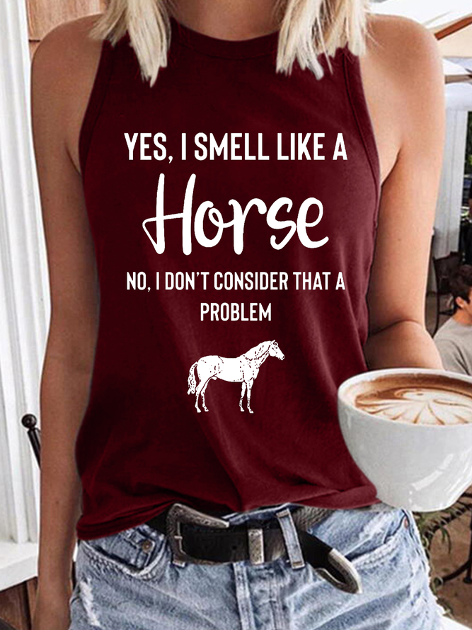 Women's Yes I Smell Like A Horse Animal Horse Crew Neck Cotton-Blend Regular Fit Casual Tank Top