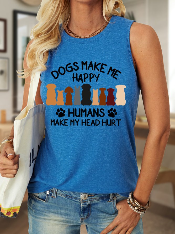 Dogs Make Me Happy Humans Make My Head Hurt Women's Crew Neck Tank Top