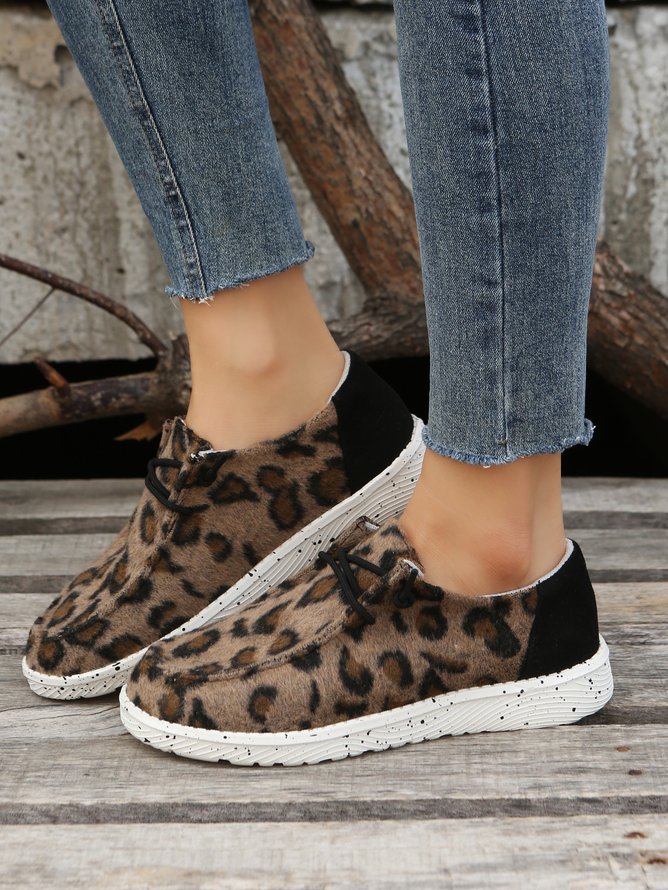 Women's Leopard Lace-Up Loafers Comfortable & Lightweight Ladies Shoes