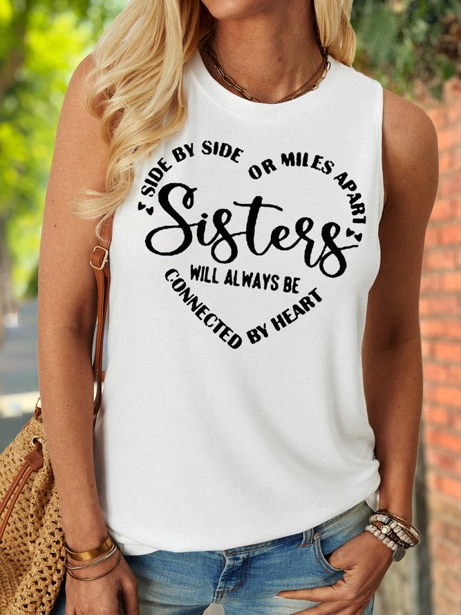 Women's Sister Crew Neck Letters Casual Tank Top