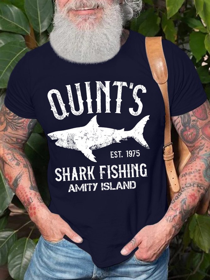 Men’s Quint’s Shark Fishing Amity Island Regular Fit Casual T-Shirt