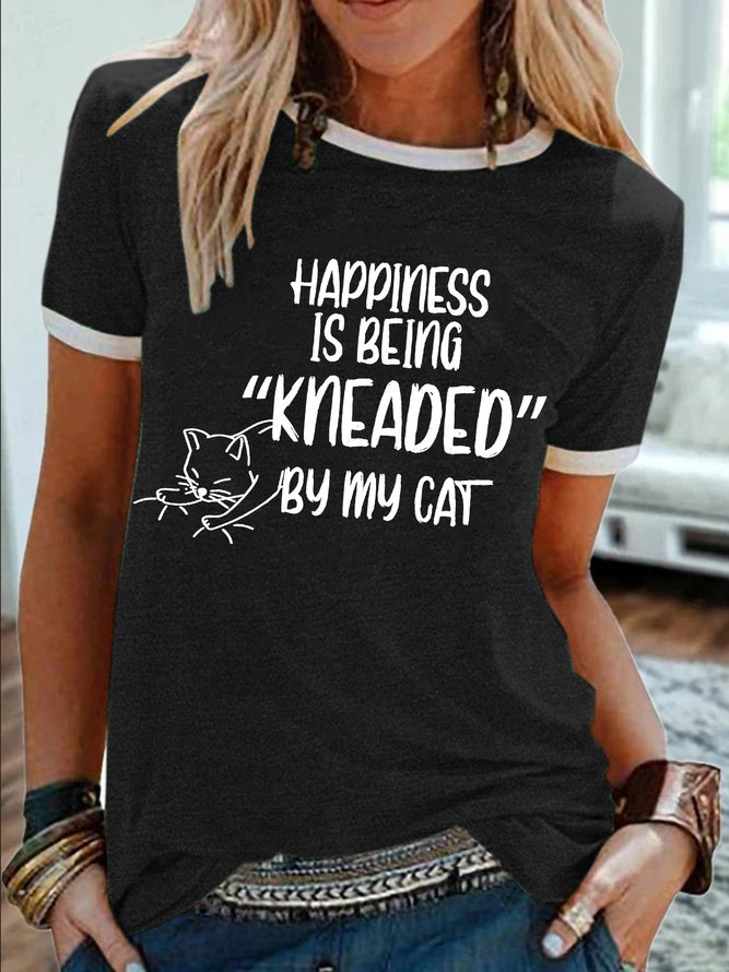 Women’s Happiness Is Being Kneaded By My Cat Casual Cotton-Blend T-Shirt
