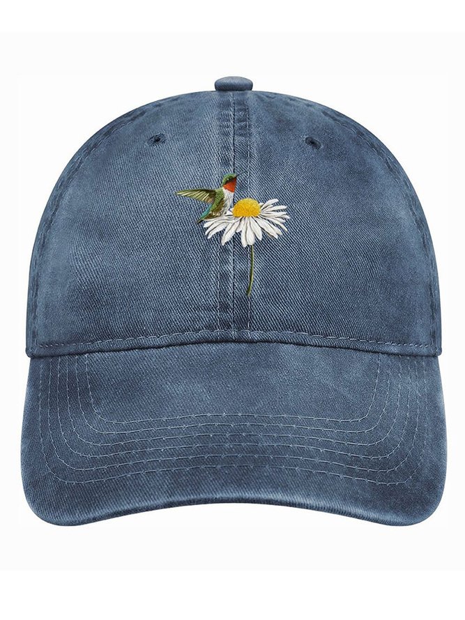 Women's Hummingbird on Daisy Adjustable Denim Hat