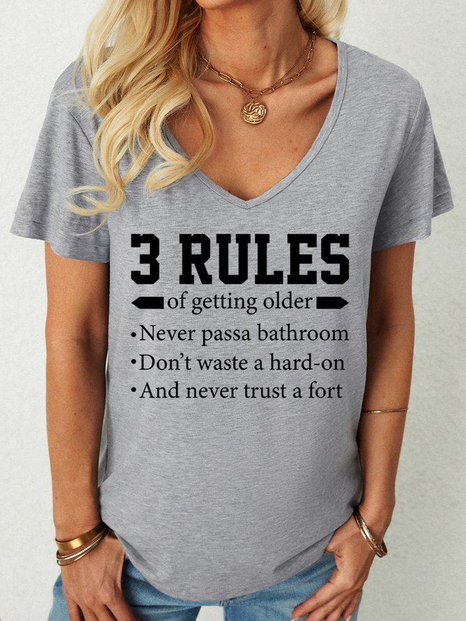 Lilicloth X Rajib Sheikh 3 Rules Of Getting Older Women's V Neck Casual T-Shirt