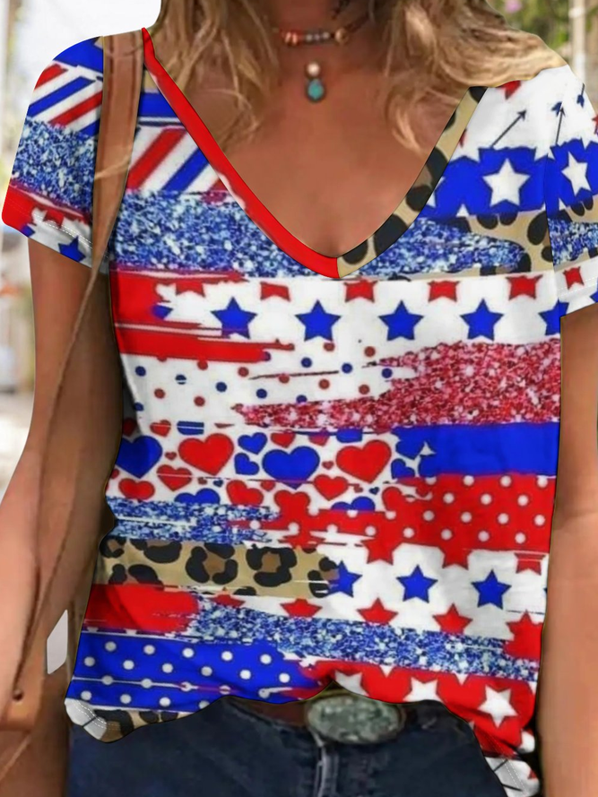 Women’s Patriotic USA Flag Print Casual Crew Neck T-Shirt