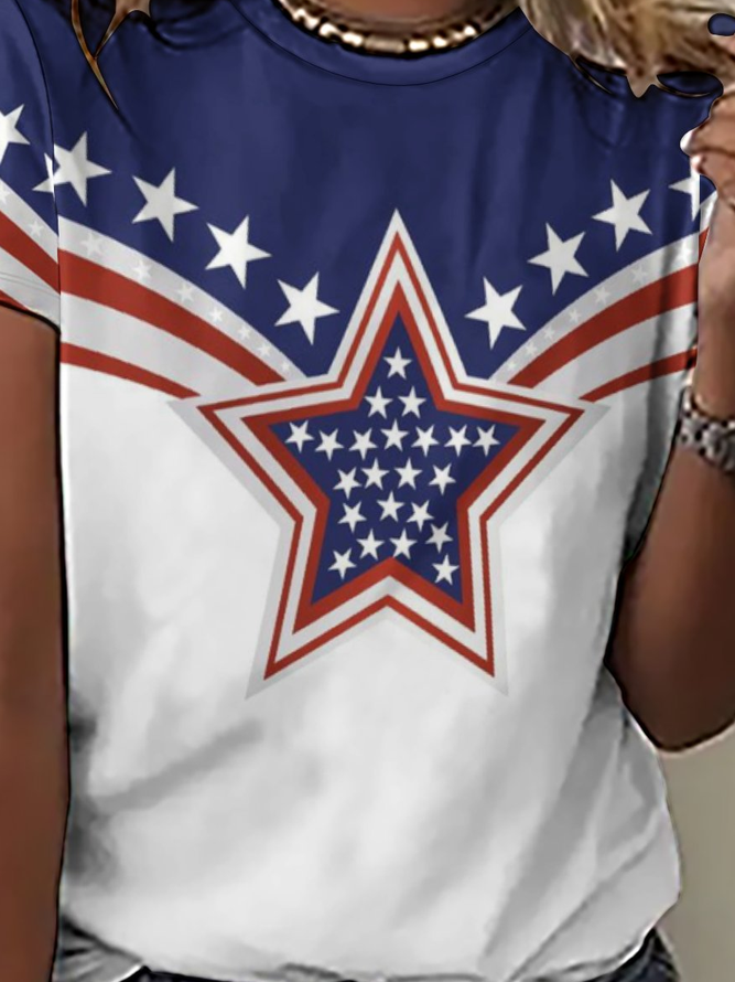 Women's Patriotic USA Flag Casual Crew Neck T-Shirt
