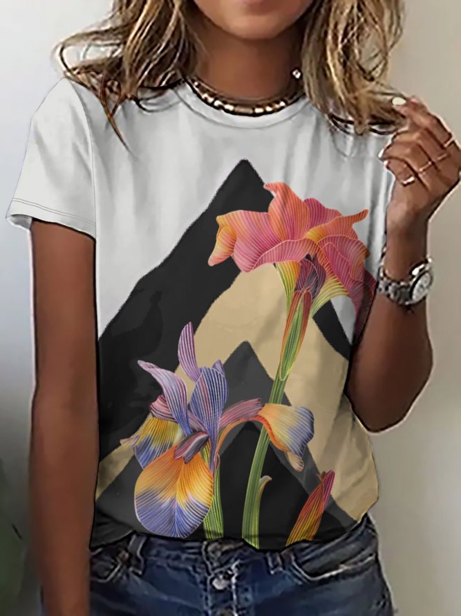 Women's Floral Mountain Modern Casual Plants T-Shirt