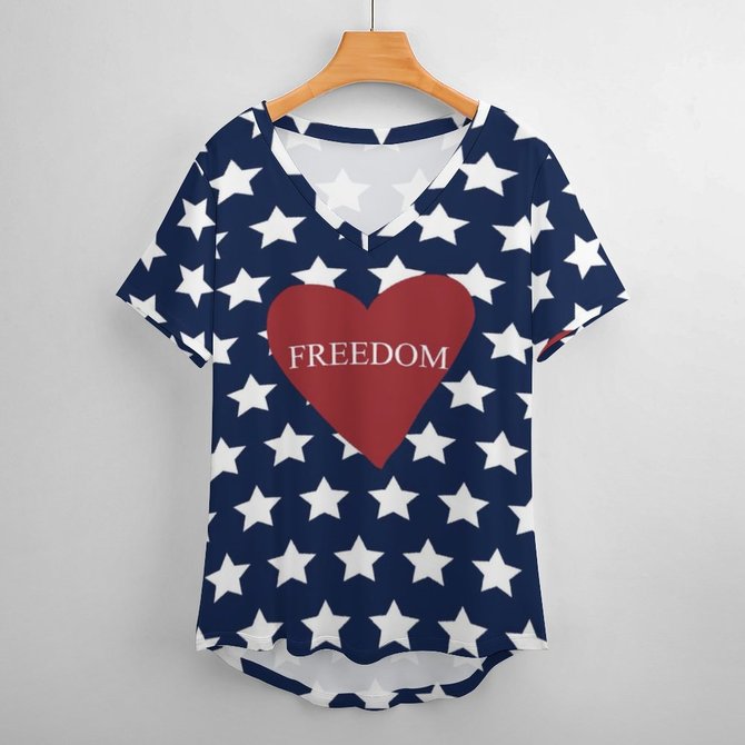 Women's USA flag free print Crew Neck Casual Regular Fit Plaid T-Shirt