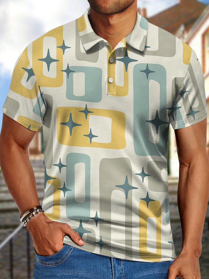 Men's Geometric Art Print Hawaii Geometric Polo Collar Polo Shirt