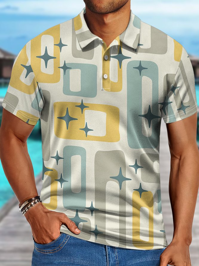 Men's Geometric Art Print Hawaii Geometric Polo Collar Polo Shirt