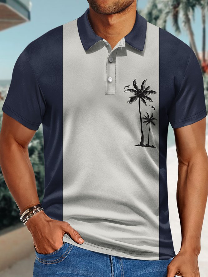 Men's Coconut Streaks Funny Graphic Printing Hawaii Polo Collar Coconut Tree Polo Shirt