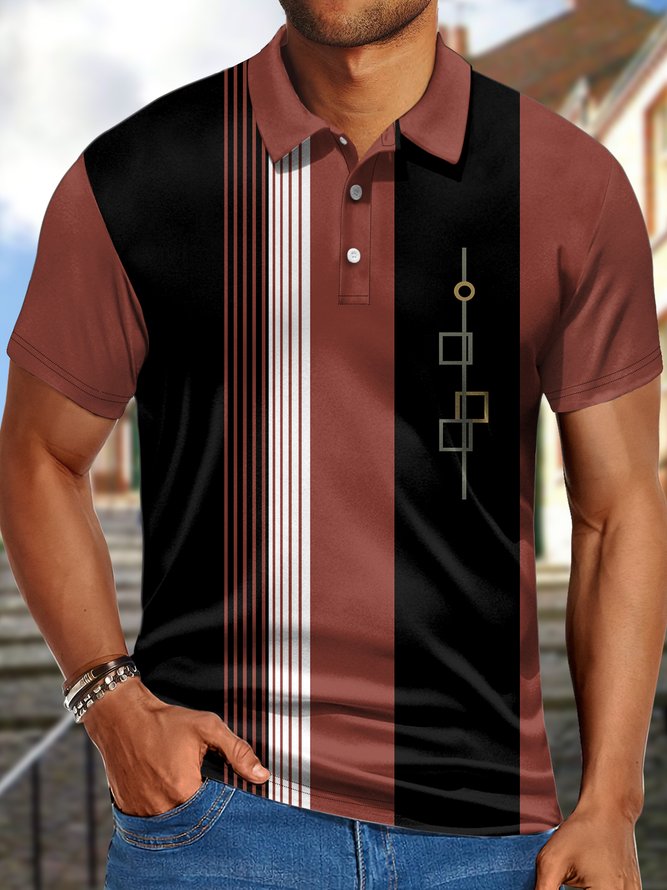 Men's Stripe Matching Funny Graphic Printing Hawaii Striped Polo Collar Polo Shirt