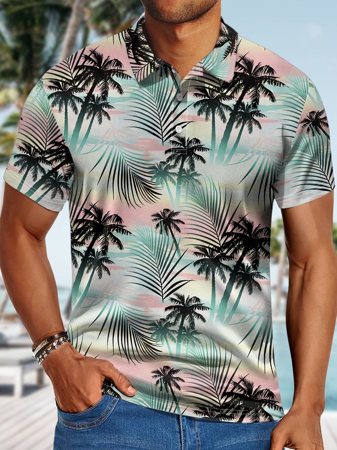 Men's Polo Collar Coconut Tree Regular Fit Hawaii Polo Shirt