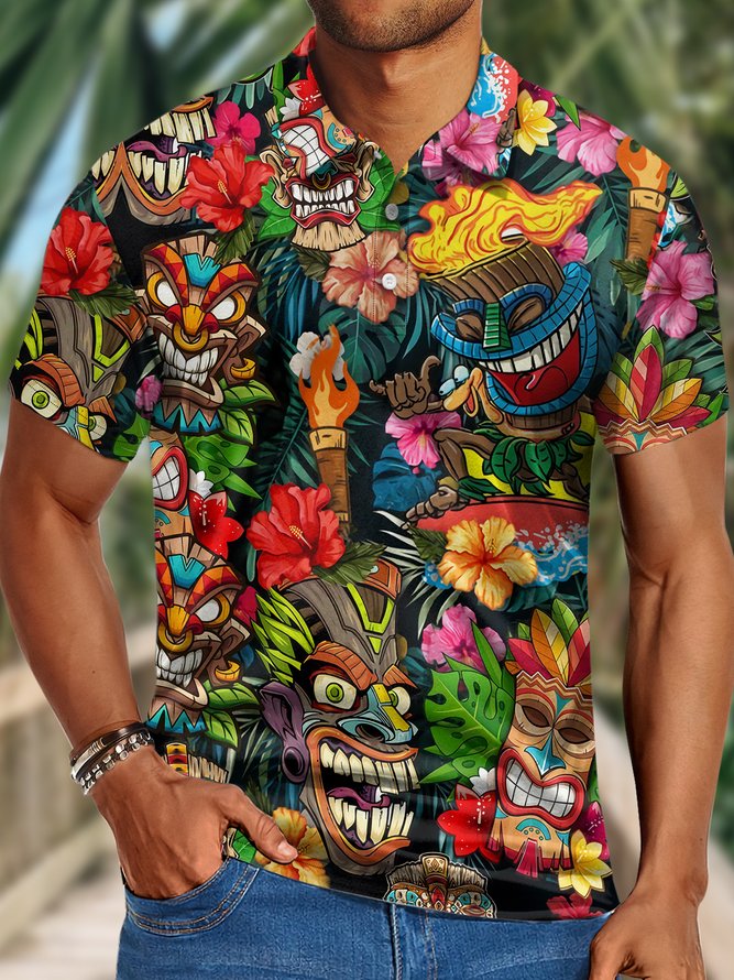 Men's Hawaiian Sunset Tropical Coconut Tree Art Print Hawaii Regular Fit Nationality/Ethnic Polo Shirt