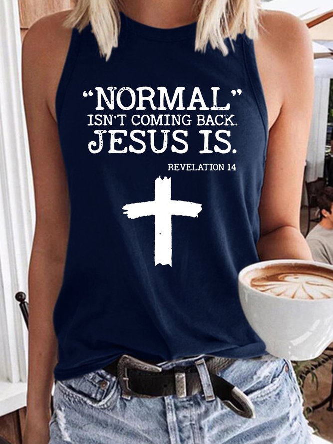 Women’s Normal Isn’t Coming Back Jesus Is Text Letters Casual Cotton-Blend Regular Fit Tank Top