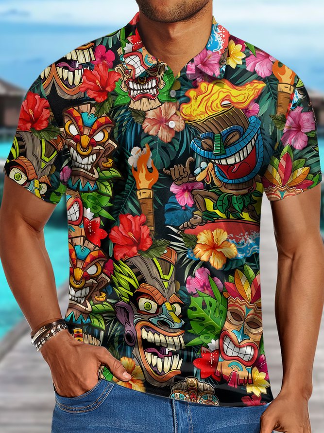 Men's Hawaiian Sunset Tropical Coconut Tree Art Print Hawaii Regular Fit Nationality/Ethnic Polo Shirt