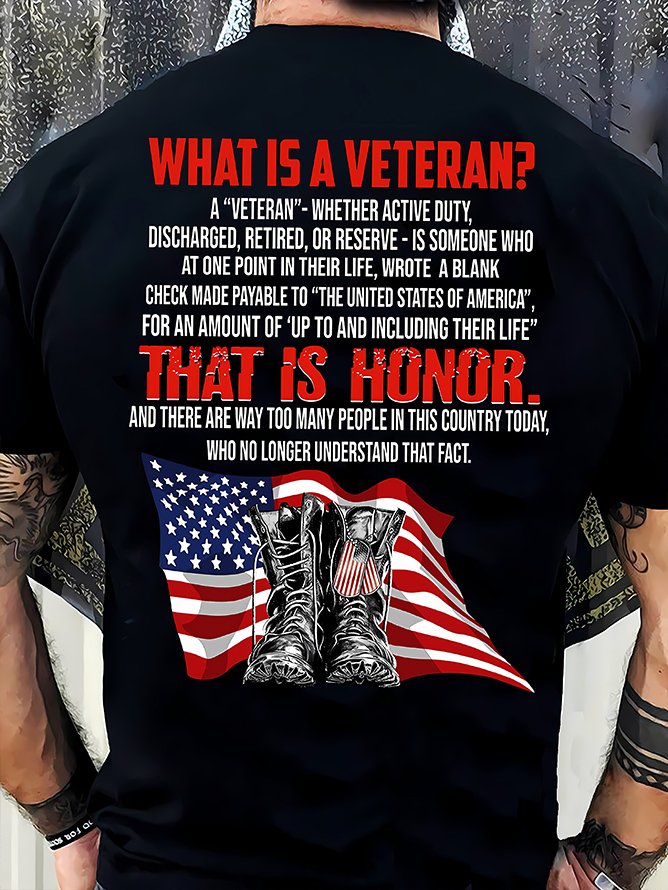 Men's What Is A Veteran That Is Honor Funny Graphic Printing Cotton Casual America Flag T-Shirt