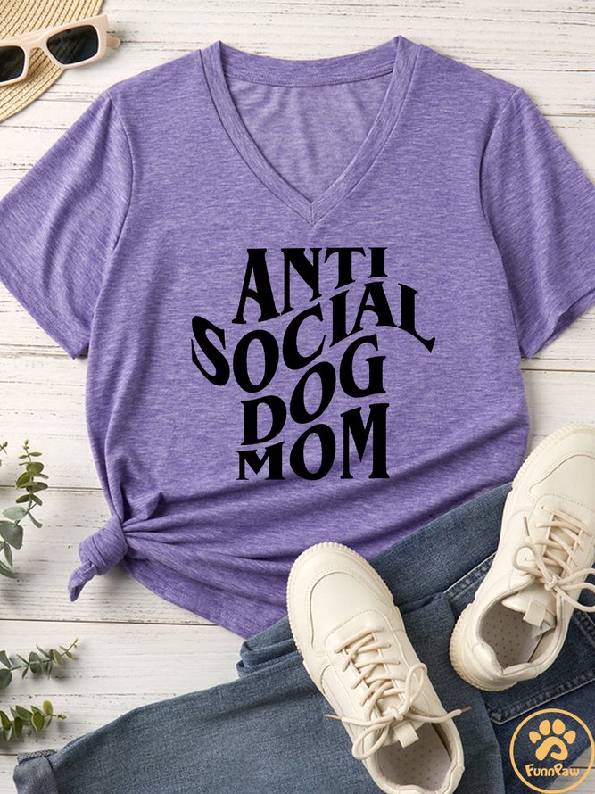 Lilicloth X Funnpaw Women's Anti Social Dog Mom Matching V Neck T-Shirt