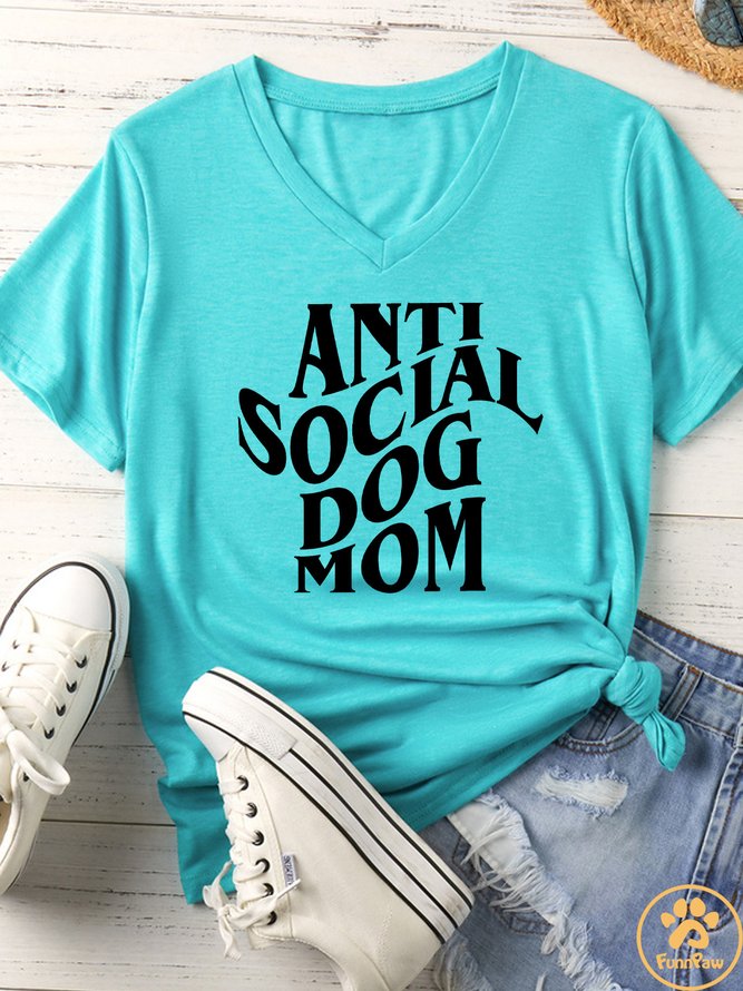 Lilicloth X Funnpaw Women's Anti Social Dog Mom Matching V Neck T-Shirt