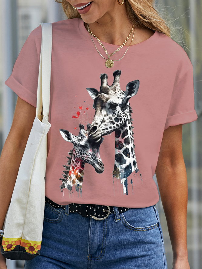 Women's Cute Giraffe Perfect Mother's Day Gift Cotton T-Shirt