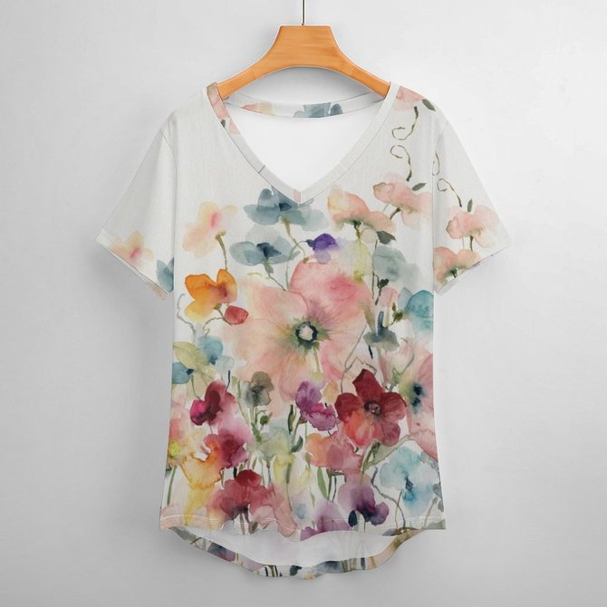 Women's Flower Art Print Casual Regular Fit T-Shirt