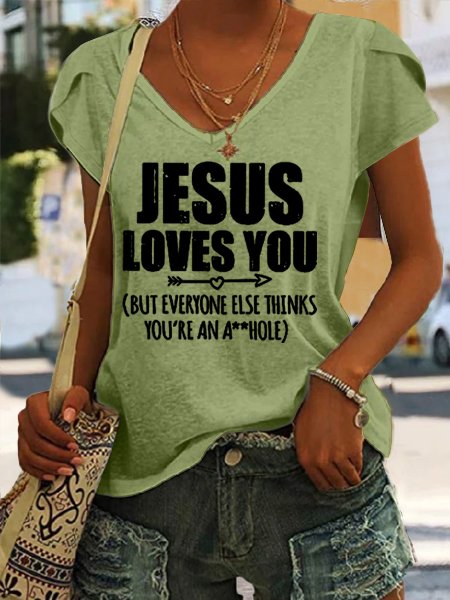Women's Jesus Loves You Letters Casual Loose T-Shirt