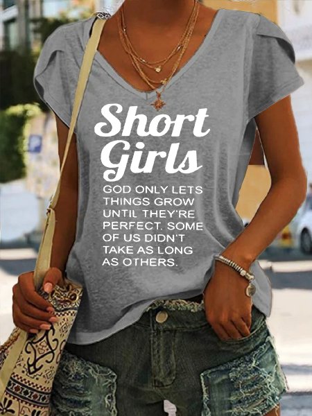 Women's Funny Short Girl Crew Neck Casual T-Shirt