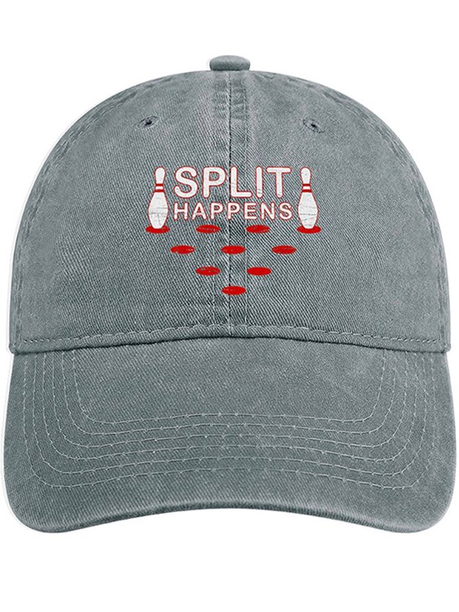 Men's /Women's Split Happens Funny Bowling Graphic Printing Regular Fit Adjustable Denim Hat