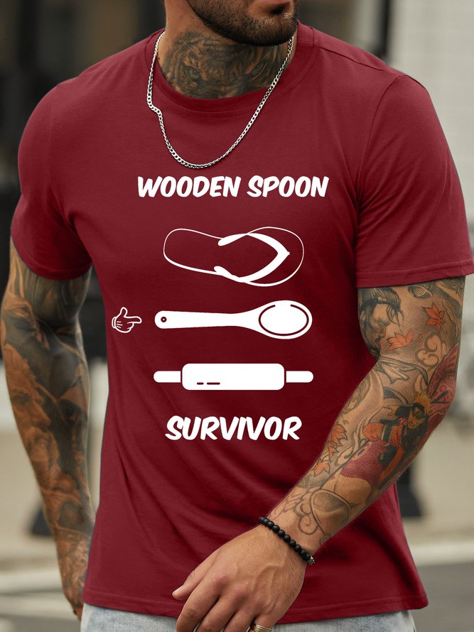 Men’s Wooden Spoon Survivor Regular Fit Crew Neck Cotton Casual T-Shirt