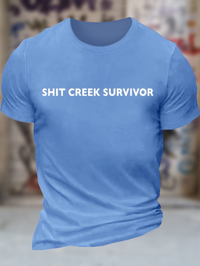 Men's Shit Creek Surviivor Funny Graphic Printing Text Letters Cotton Casual T-Shirt