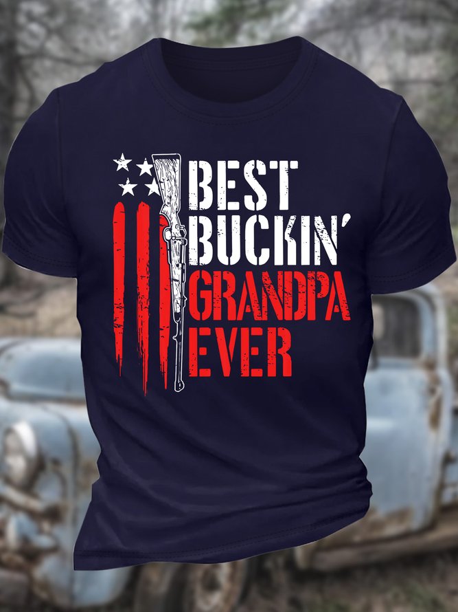 Men’s Best Buckin’ Grandpa Ever Text Letters Casual Cotton T-Shirt