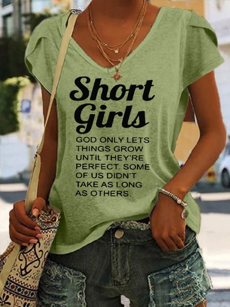 Women's Funny Short Girl Crew Neck Casual T-Shirt