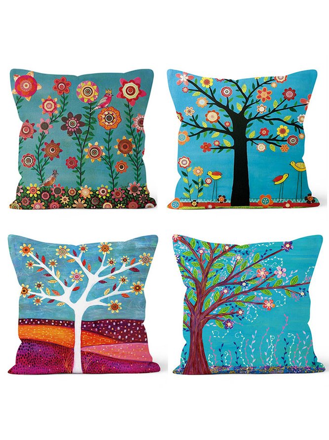 18x18 Set of 4 Cushion Pillow Covers, Floral Gift Backrest Decorations For Home