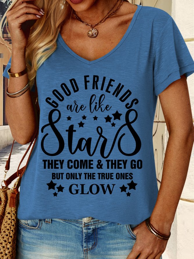 Lilicloth X Y Good Friends Are Like Stars They Come And They Go But Only The True Ones Glow Women's V Neck Casual T-Shirt