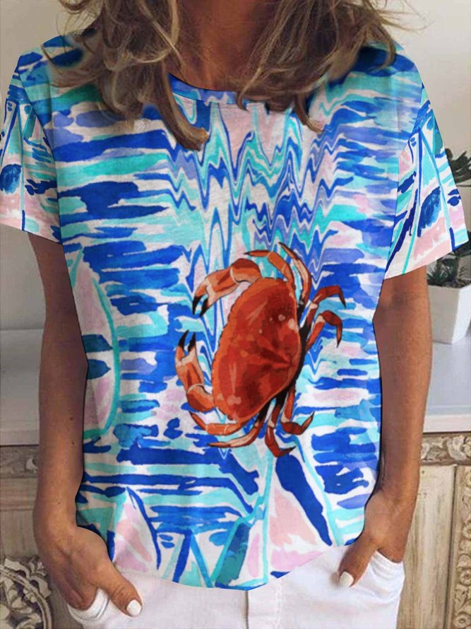 Women‘s Vacation Sea Marine Life Crab Cotton T-Shirt