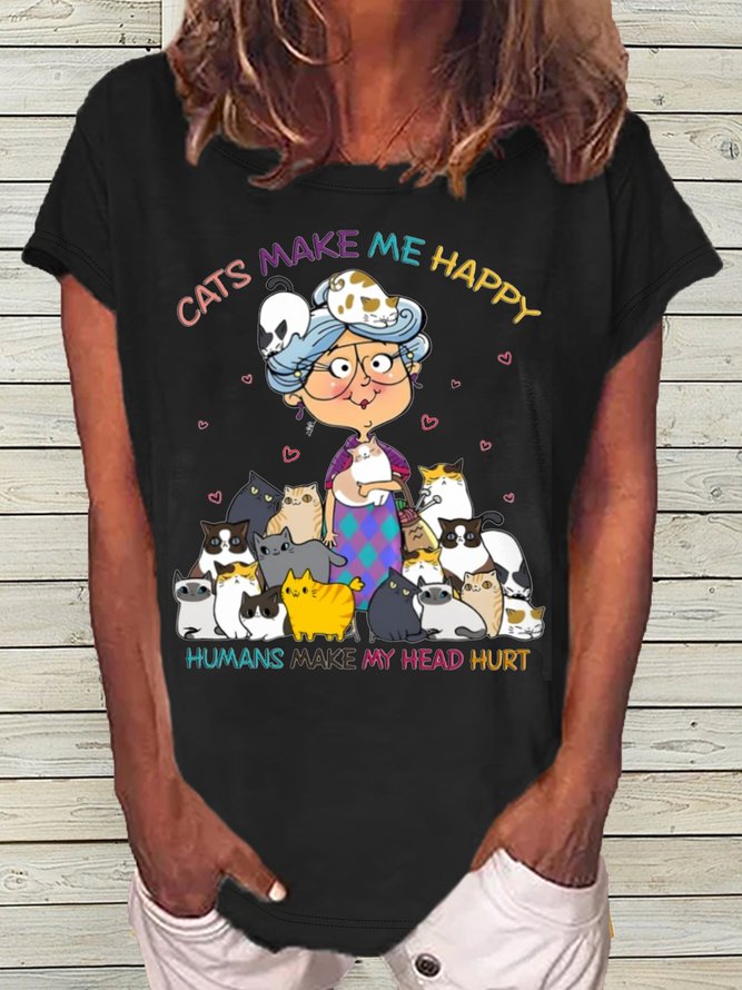Women's Cats make me happy humans make my head hurt  Cat lover Casual T-Shirt