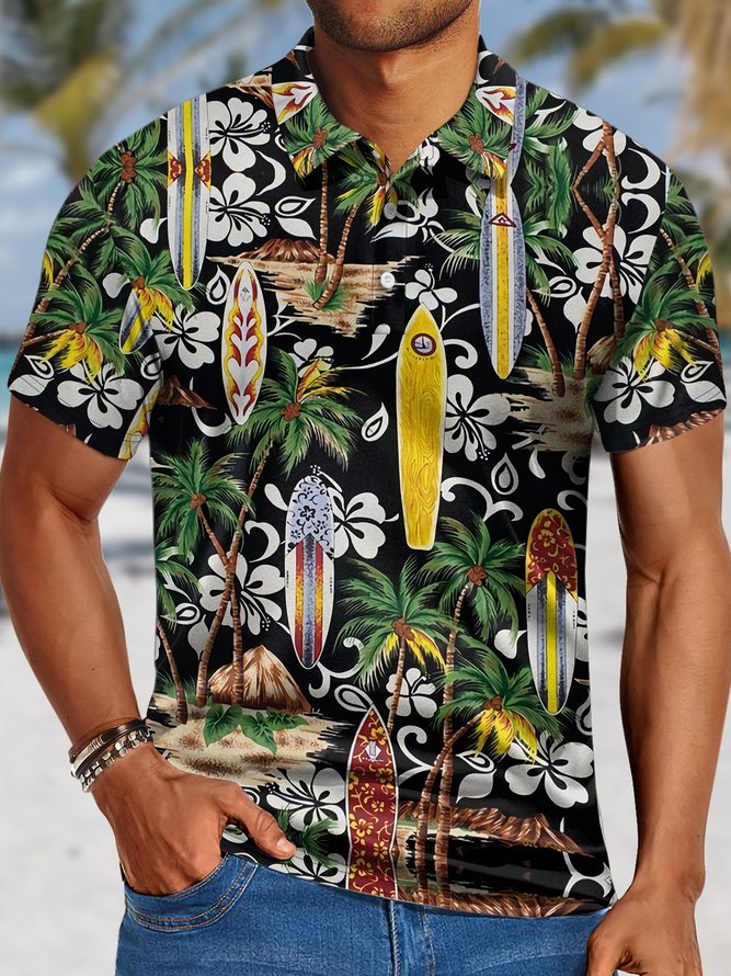Men's Hawaiian Resort Style Print Regular Fit Casual Polo Shirt