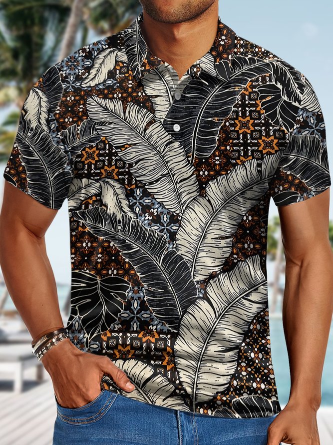 Men's Hawaiian Resort Style Coconut Tree Print Polo Collar Regular Fit Casual Polo Shirt