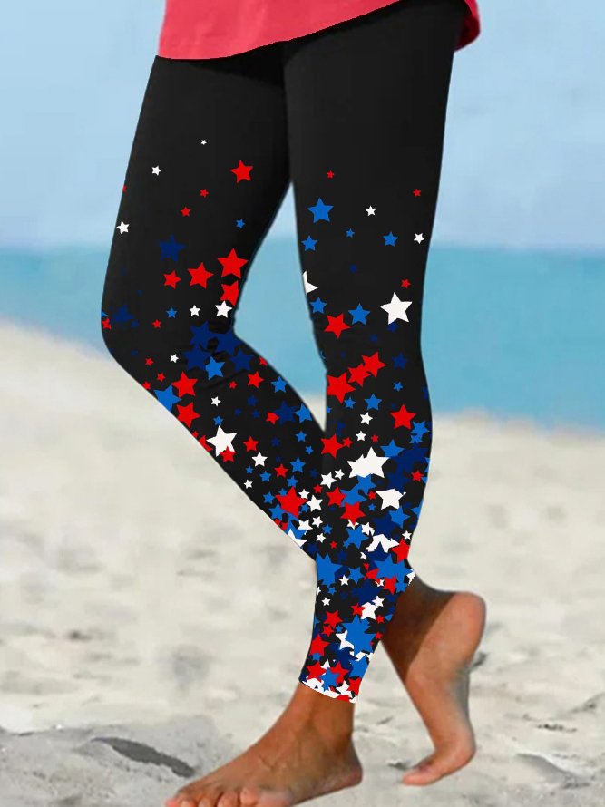 Women's American Flag Star Print Casual Leggings