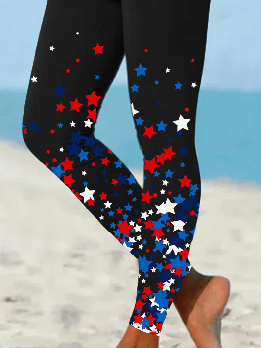 Women's American Flag Star Print Casual Leggings