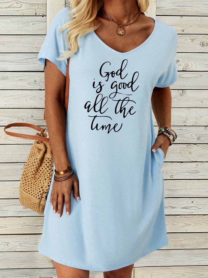 Women's Christian God Is Good All The Time Crew Neck  Casual Dress