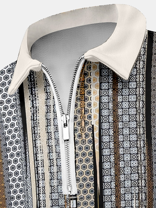 Men's Geometric Gradient Printing Polo Collar Casual Polo Shirt